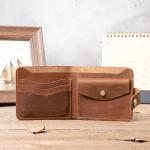 Men's Bifold Slim Coin Purse Wallet in Vintage Genuine Leather Crazy Horse