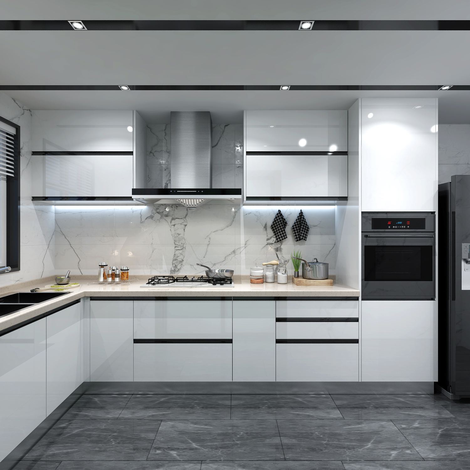 Modern High Gloss Kitchen Furniture with HDF Door Material and Veneer/Lacquer Finish