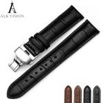 ALK Leather Watch Band Bracelet Strap butterfly deployant Clasp buckle Watchband