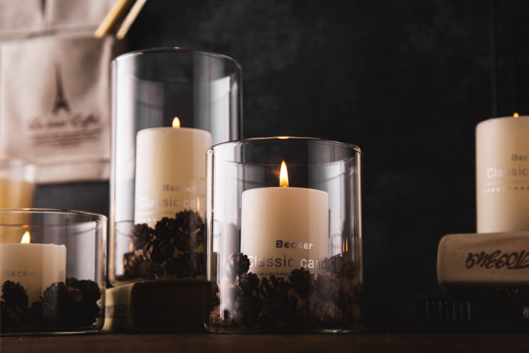 High Borosilicate Glass Cylinder Candle Holder / Crystal Candle Holder