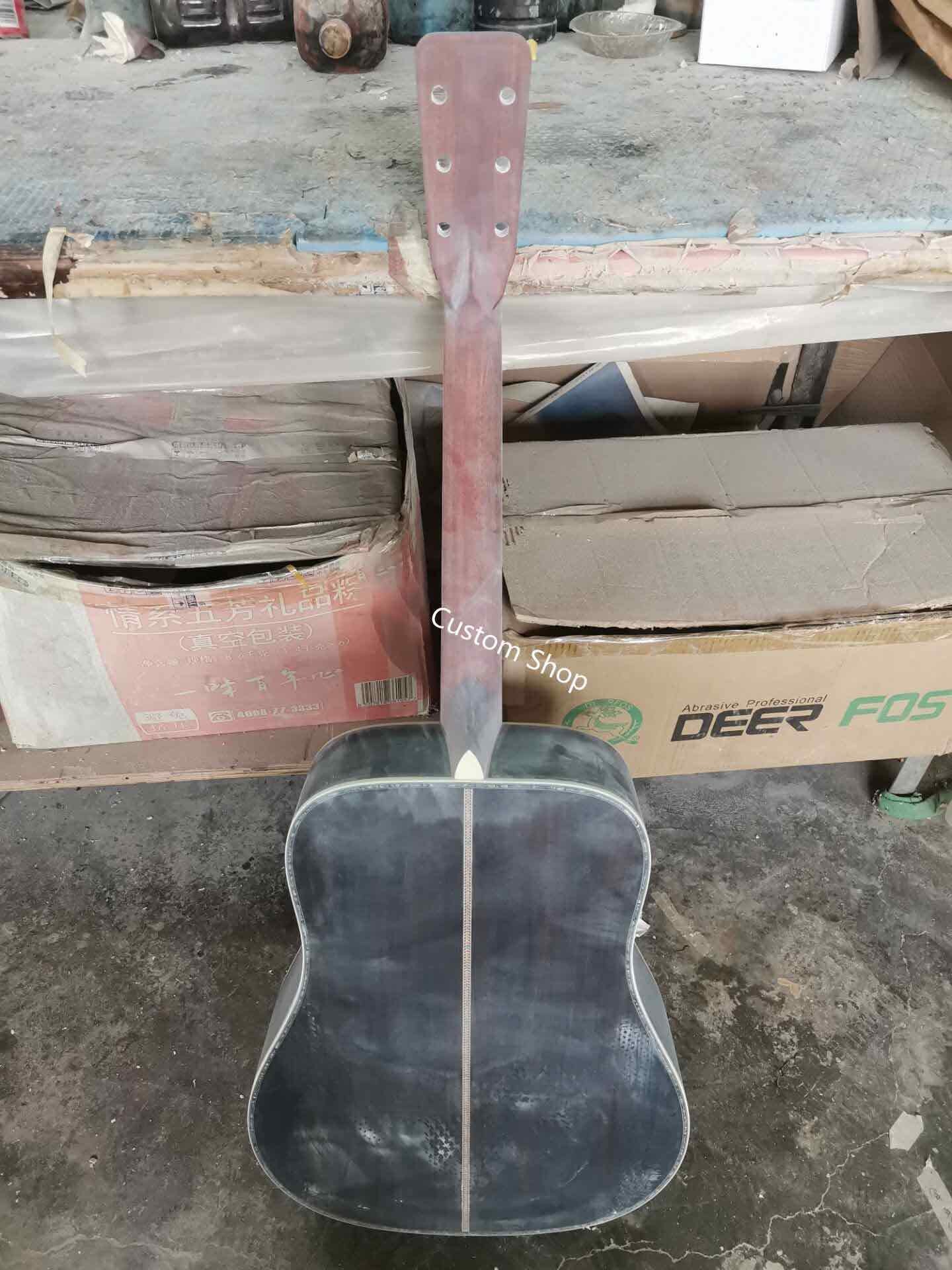 Custom AAAA All Solid Wood Round D Type Body Vintage Acoustic Dreadnought Guitar in Yellow