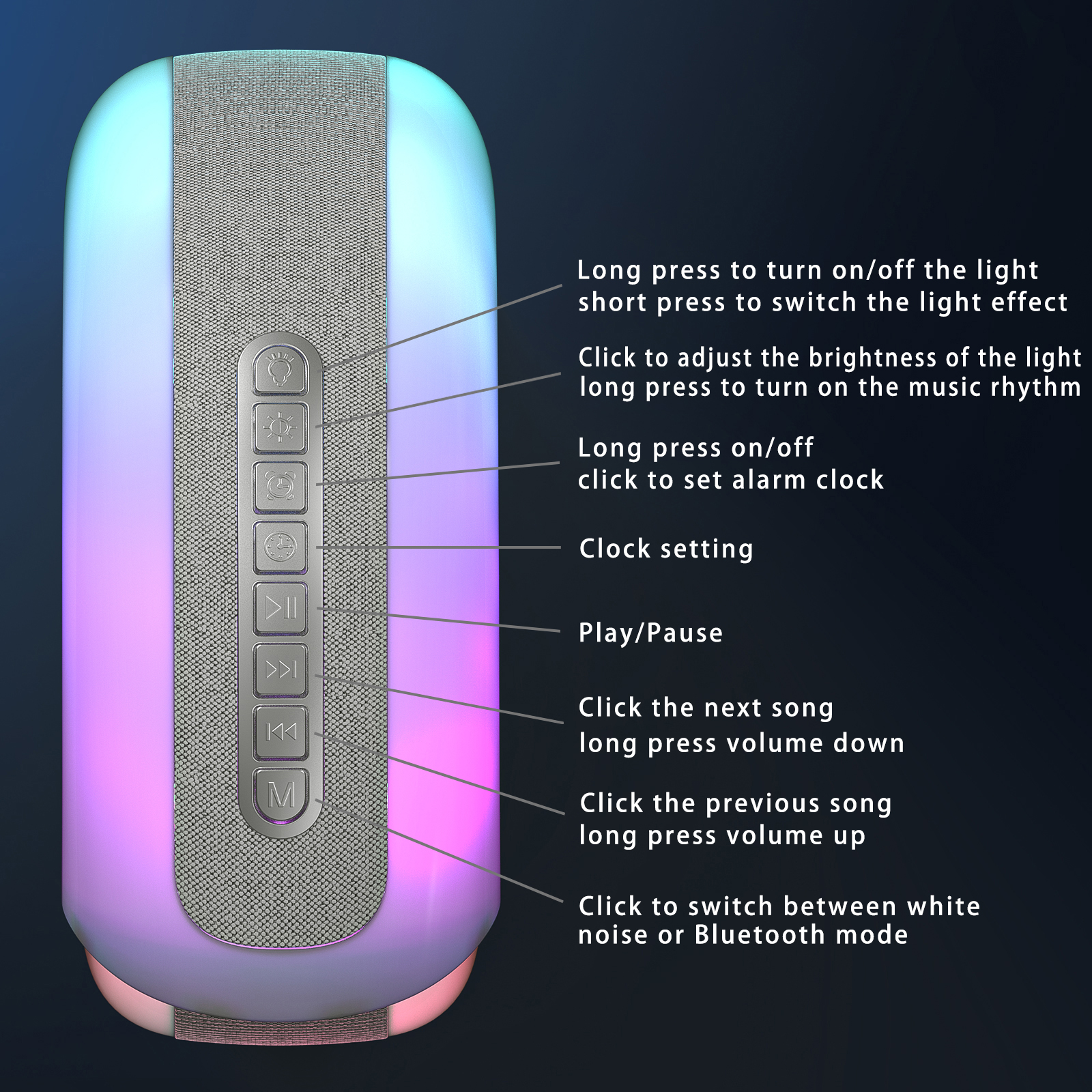 Wireless Charger with Alarm Clock Digital App Control RGB Light Wireless Speaker