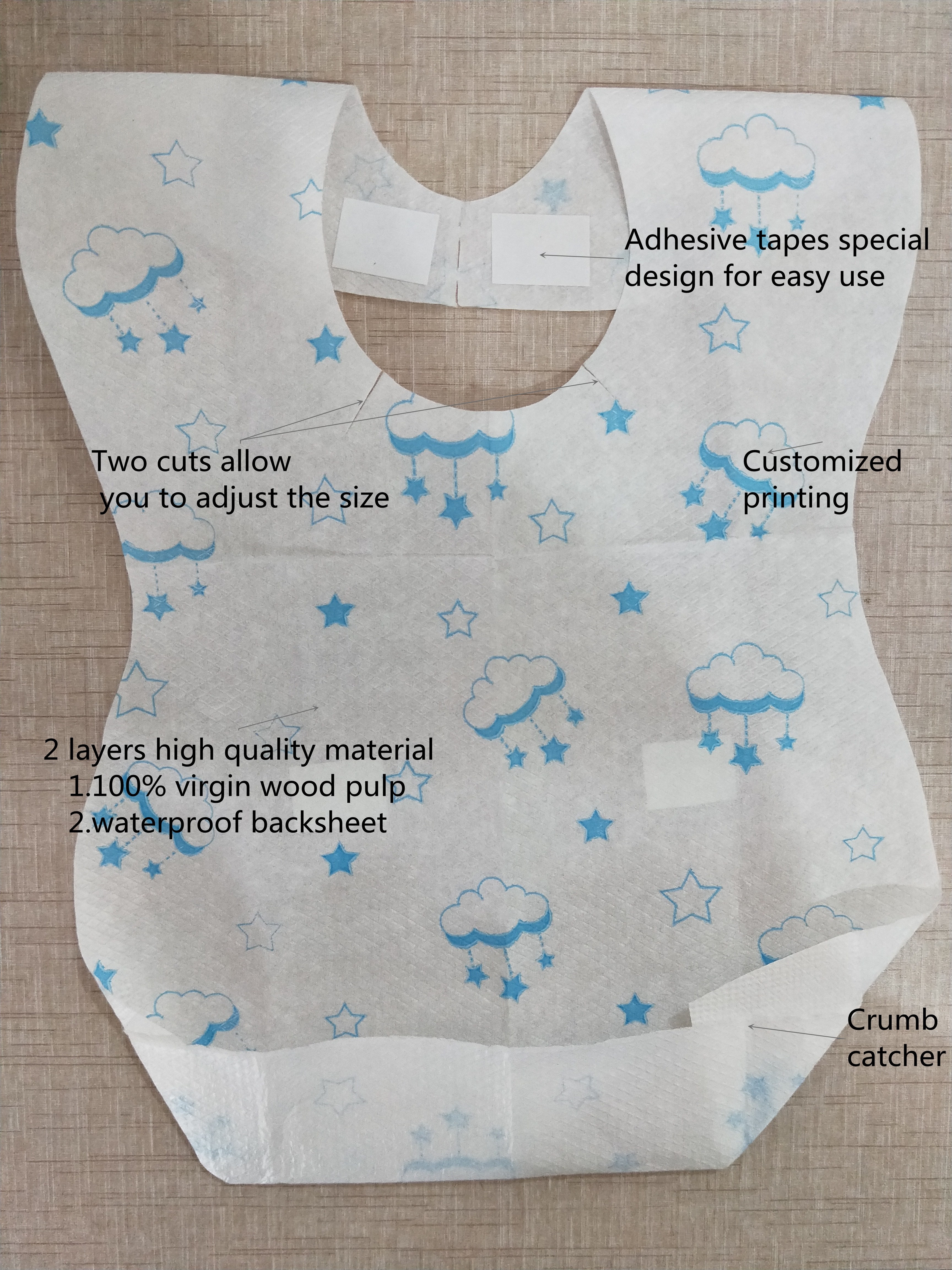Anti Bacterial 24.5*34.5cm Waterproof Disposable Baby Bib