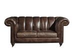 Solid Wood Legs Two Seater Brown Leather Settee , Chesterfield Sofa Bed With