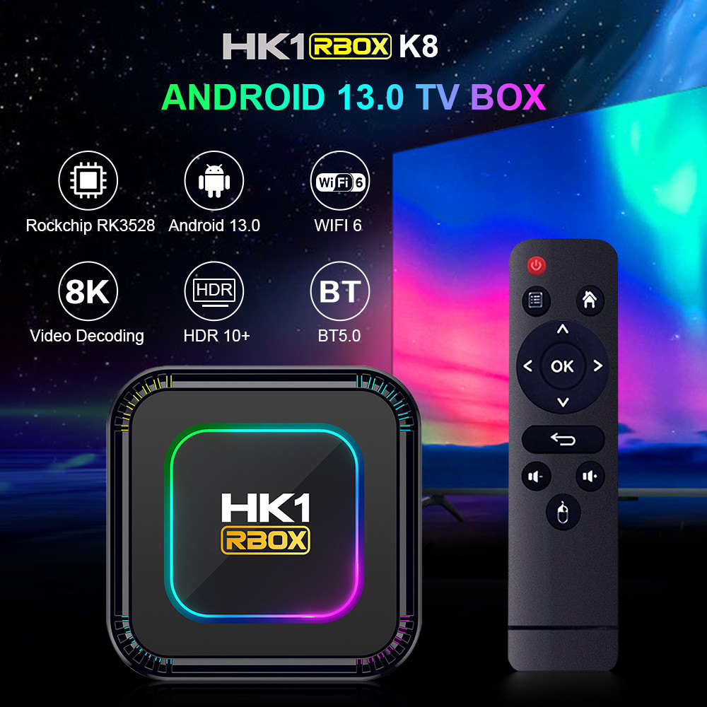 Android 13.0 Internet Smart TV Box RK3528 Wifi 4K HK1 K8 4GB 32GB