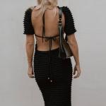 Mid Length Halter 110cm Sexy Short Sleeve Dress Perspective Backless