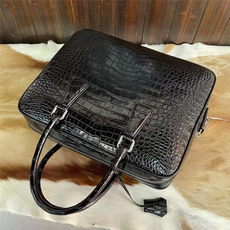 Authentic Crocodile Skin Key Lock Zipper Closure Businessmen Laptop Briefcase Genuine Alligator Leather Male Large Totes