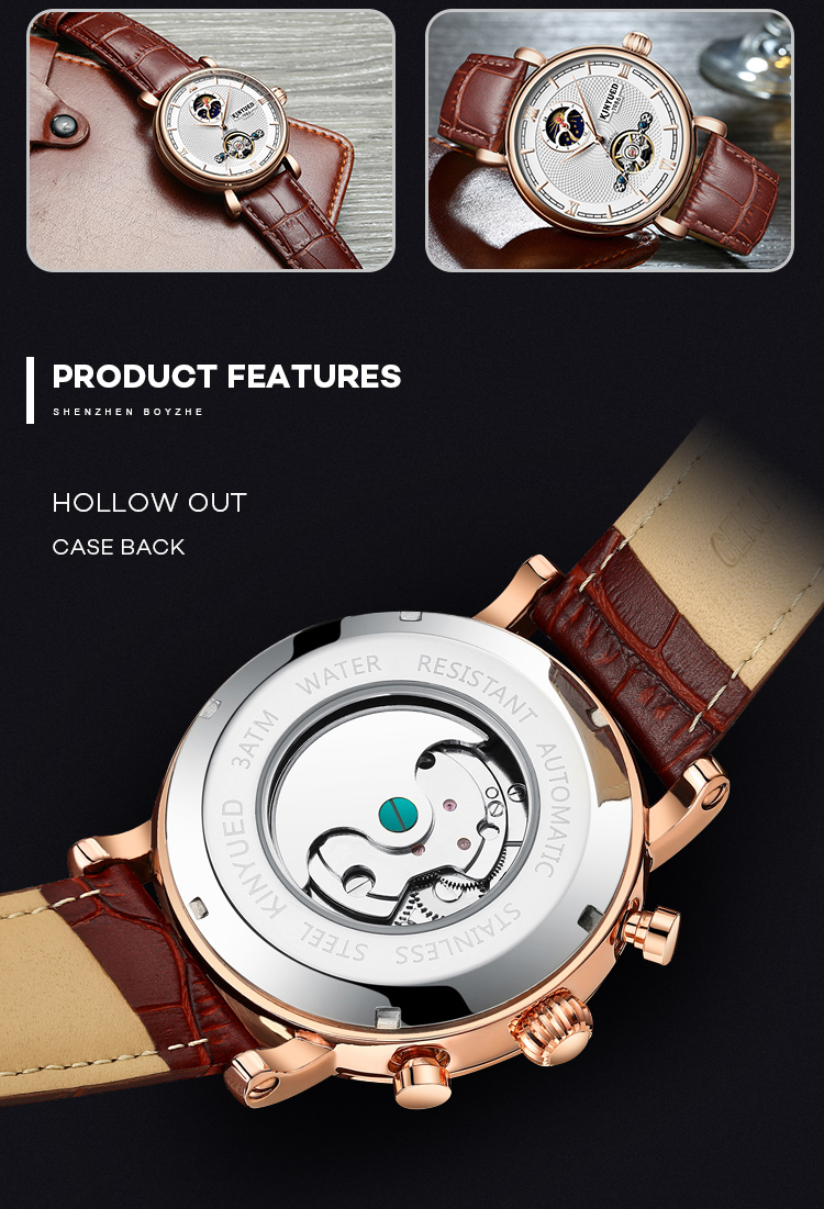 Brief Moon Phase Mens Mechanical Watches Water Resistant Sports Use