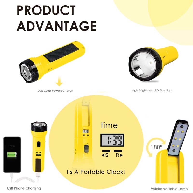 Toys Solar Safety Hammer Light Multifunction Solar Flashlight Torch with Power Bank