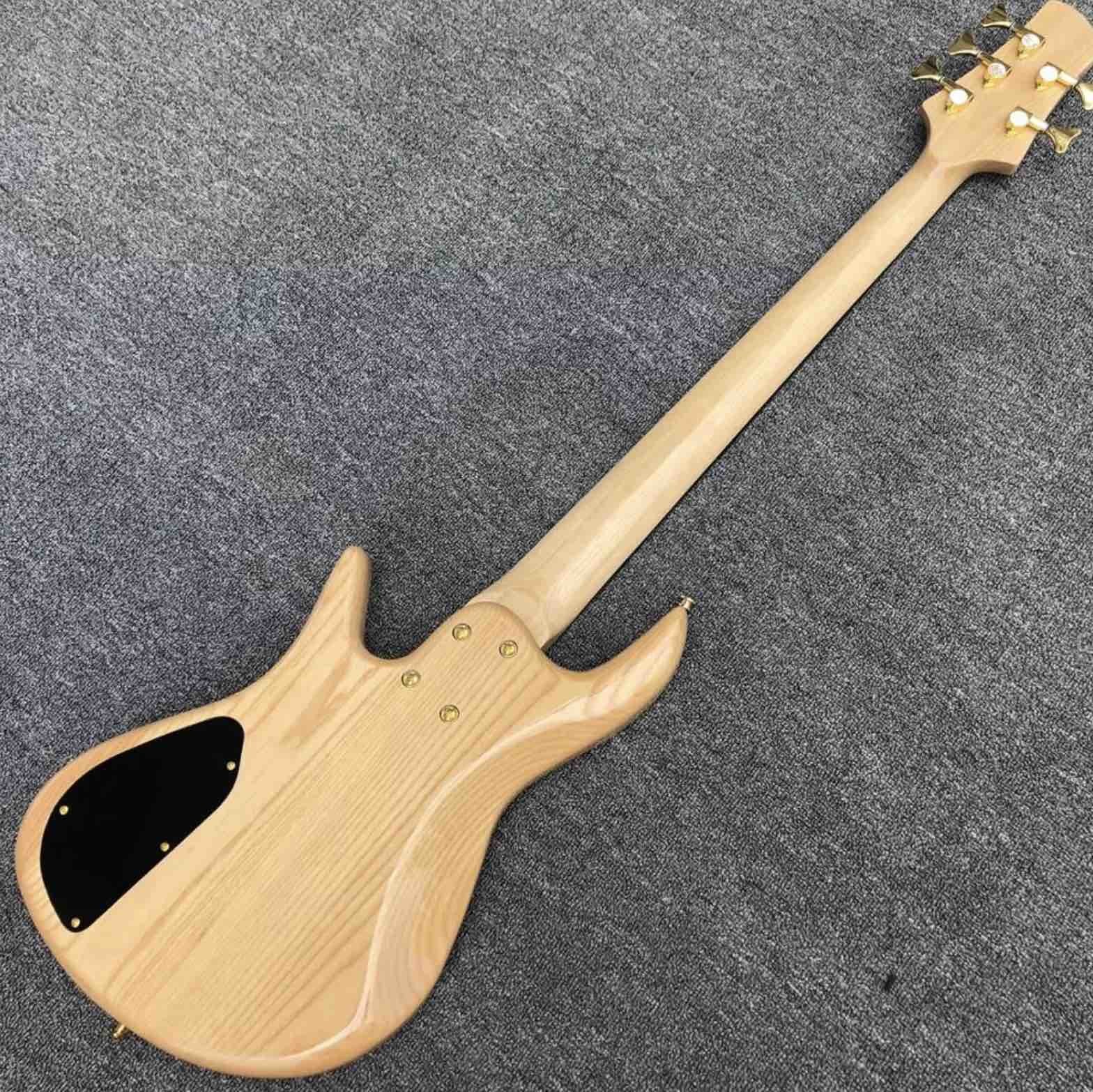Solid Flame Maple Top 5 Strings Bass Guitar Ebony Fingerboard Custom Gold Hardware Ash Wood Electric Bass