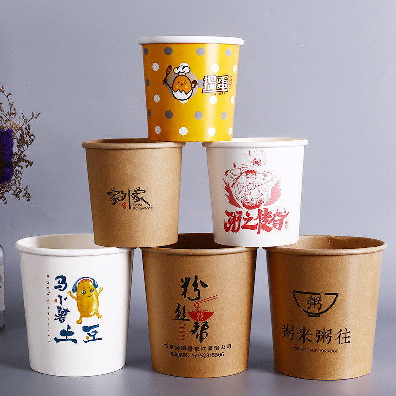 Round Salad Craft Paper Bowls 700ml Single Wall Customized With Lids