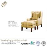 French Countryside Strip Linen Fabric Leisure Chair Ottoman Wood Leg Upholstered