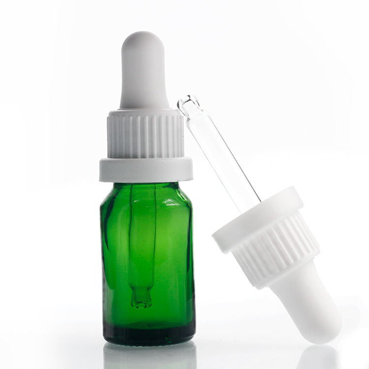 Green 10ml Oil Dropper Glass Bottle With Customized Surface Handling