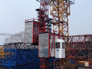 Wholesale Red Construction Material Hoists Twin Cage , Electric Ladder Lift from china suppliers