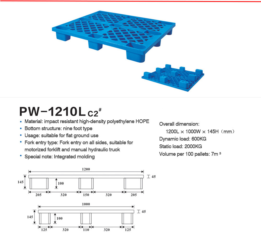Standard Stackable Plastic Pallet Heavy Duty Size 1200*1100*145mm