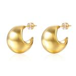 Thick Hoop Brass Stud Earrings Yellow 18k Gold Huggies Earrings