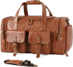 Wholesale Large Brown PU Leather Carry On Weekender Overnight Sports Yoga Gym Custom Travel Bag with Shoe Pouch from china suppliers