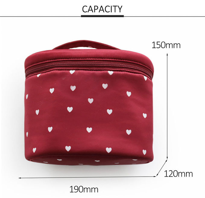 Heart Printed Zipper Closure Satin Cosmetic Makeup Bag