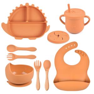 Wholesale Dinosaur Silicone Feeding Set orange Suction Bowl Weaning Durable from china suppliers
