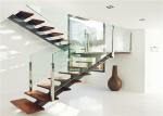 Indoor Straight Flight Staircase With Solid Wood Treads / Laminated Glass Treads