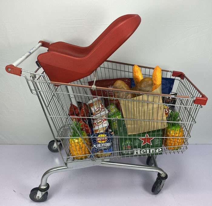 240L European Supermarket Style Metal Shopping Trolley With Large Capacity Storage Cart And Baby Lounge Seat