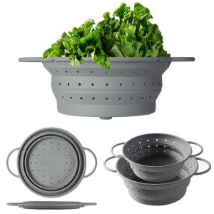 Wholesale Silicone Collapsible Colander Set Food Strainer And 9 Inch Mixing Bowl 2Pcs Fruits Vegetables Pasta Strainer BPA Free from china suppliers