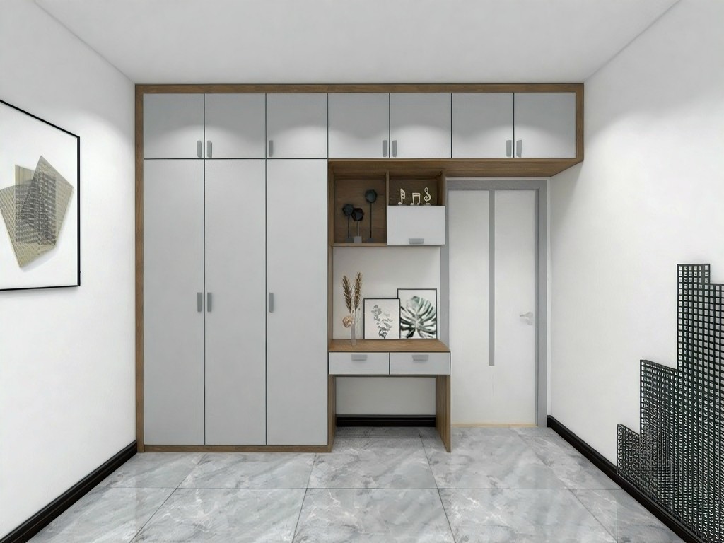 Custom Made Cloth Wardrobe With Hinge Door And Writing Desk For Single Bedroom Furniture