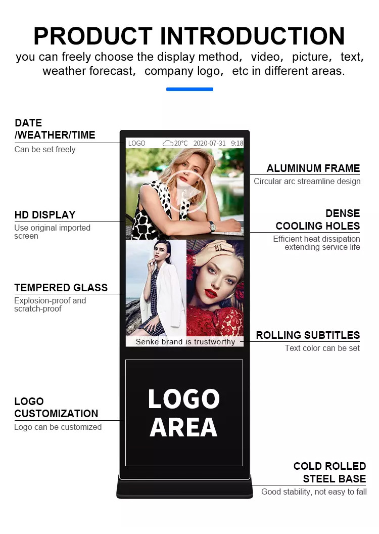 43 50 55 65 Inch Vertical Touch Screen Totem Advertising LCD Digital Signage Display