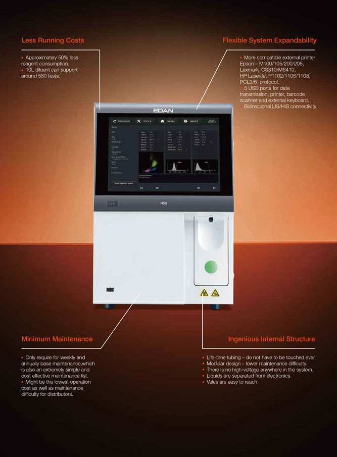 Factory price Edan 5-Part Automated Hematology Analyzer/Full automatic blood analyzer for medical