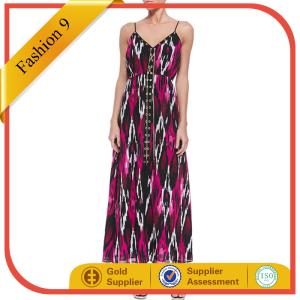 Wholesale Printed Lace-Up Maxi Dress from china suppliers