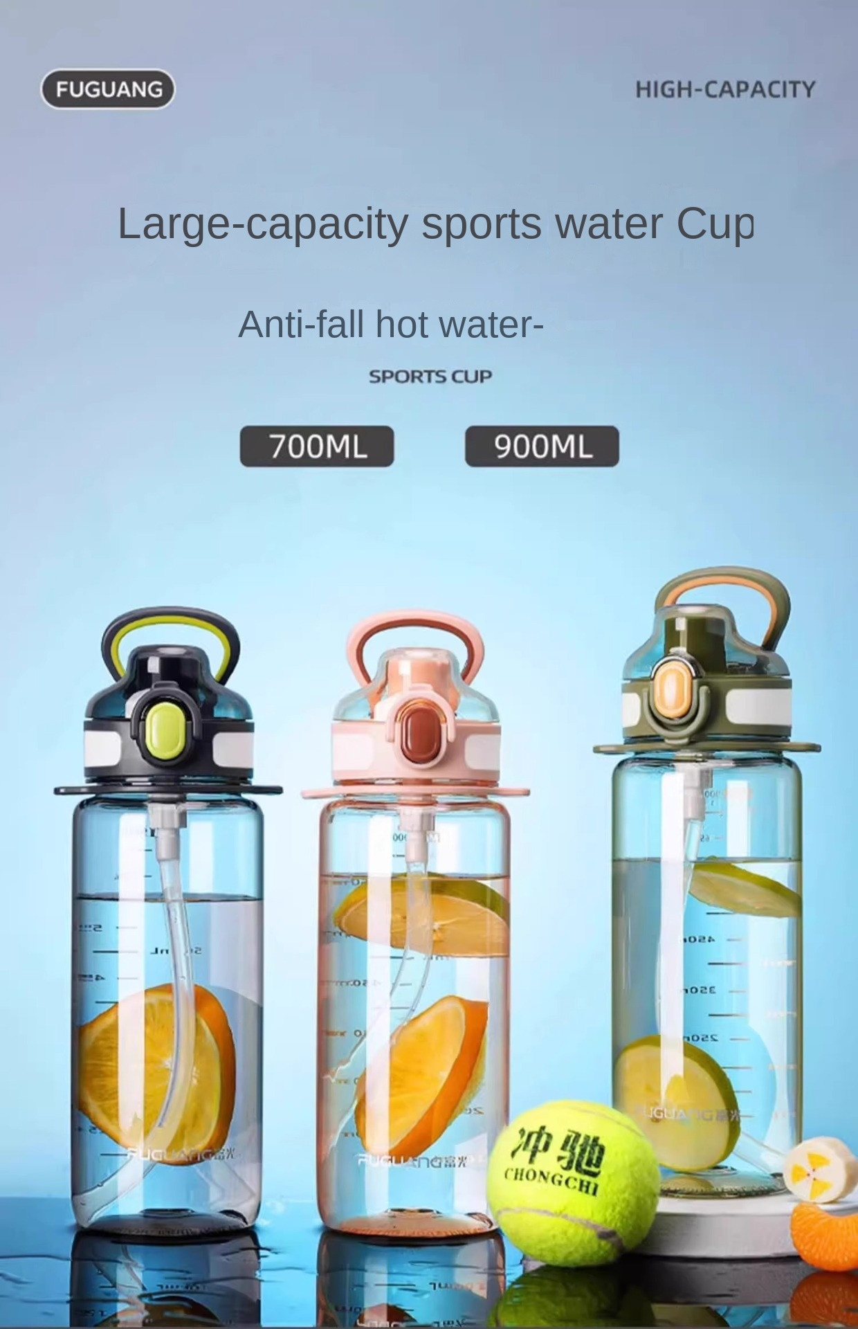 900ml 1300ml Water Bottle Large Capacity Men Portable Tritan Plastic Clear Water Bottle With Handle Double Leakproof Humanized Design