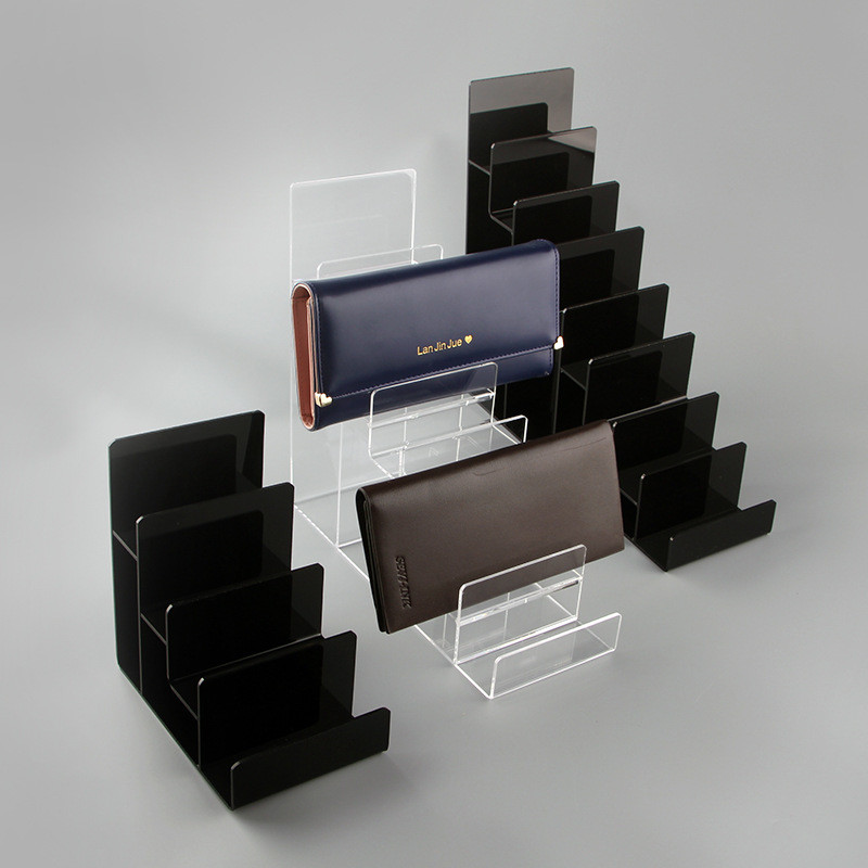 Multi Tier Acrylic Wallet Display Stand Plexiglass Retail Display Free Standing Holder