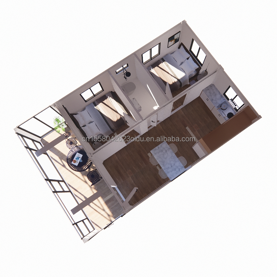 Steel Structure Frame Welded EU Luxury 20FT Combination Flat Packaging Container 2 Bedrooms Family Residential Mobile Home