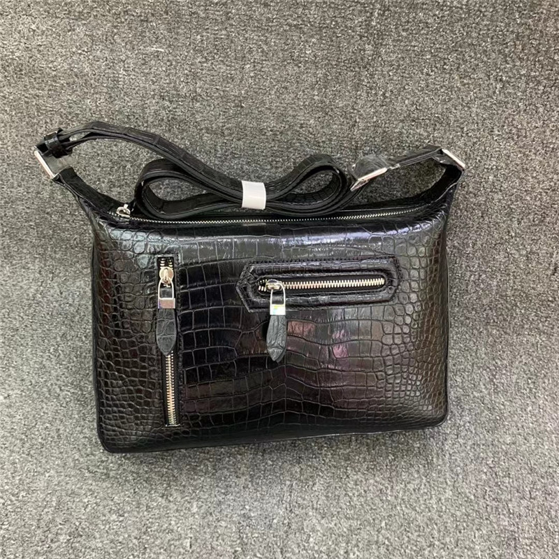Exotic Alligator Skin Men's Soft Shoulder Bag Authentic Real Crocodile Leather ZIP Satchels Purse Male Crossbody Bag