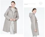 Vertical Stripe Long Padded Jacket Grey Ladies Smart Casual Jackets Belt Desing