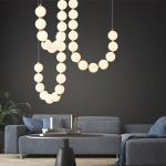 Linear Glass Pendant Lamps 135W 45W White Glass Ball Ceiling Light Sealing Glaze