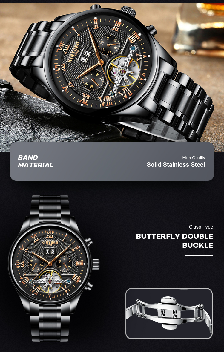 Fashion Stainless Steel Wristwatch Tourbillon Movement High Precision