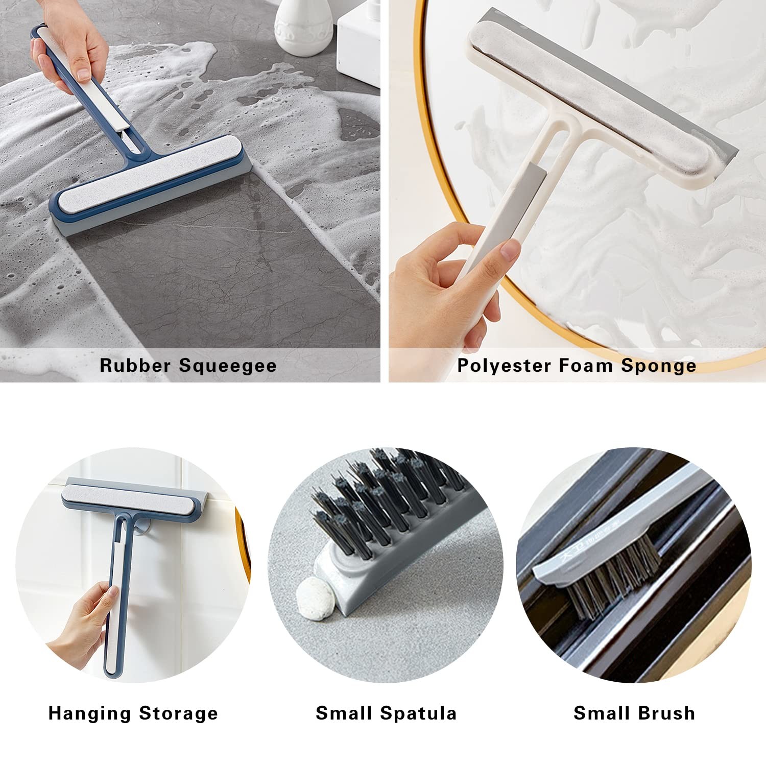 4 in 1 Multi-Functional Shower Squeegee Silicone Scraper Cleaner for Mirrors Shower Doors Car Windows Glass Doors Cleaning Tool