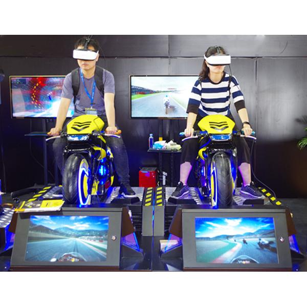 Black 9D VR Motorcycle Simulator Coin Operated Stereo Surround Sound For Shopping Mall