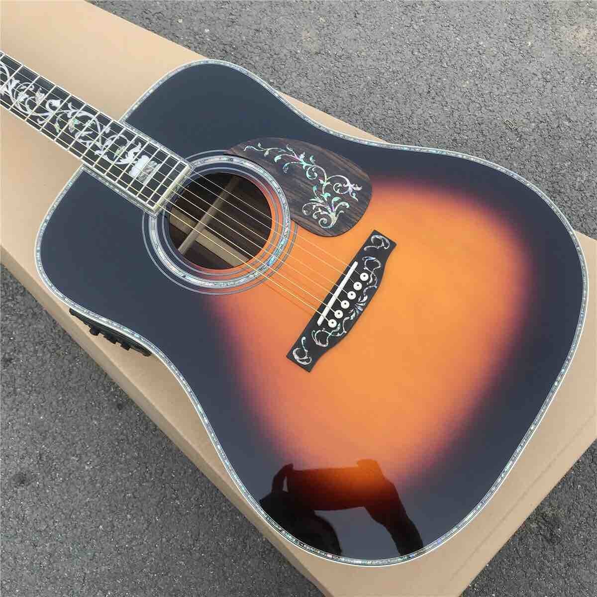 Custom Sunbrust Solid spruce top Tree Abalone inlays 41 inch 45D style acoustic guitar free shipping