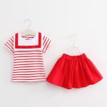 2016 Kid Girl Clothes Navy Style Clothing Set 2pcs Summer Top + Fashion Skirt