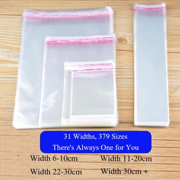 Width 6cm 12 Lengths Transparent Cellophane Clear Polybag OPP Plastic Self Adhesive BOPP Bag Small MOP Accept Custom Printing