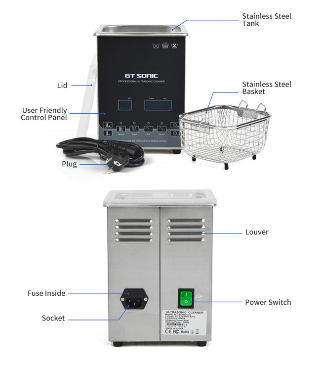 40kHz 50W Ultrasonic Cleaning Machine Digital 2L Sonic Parts Cleaner