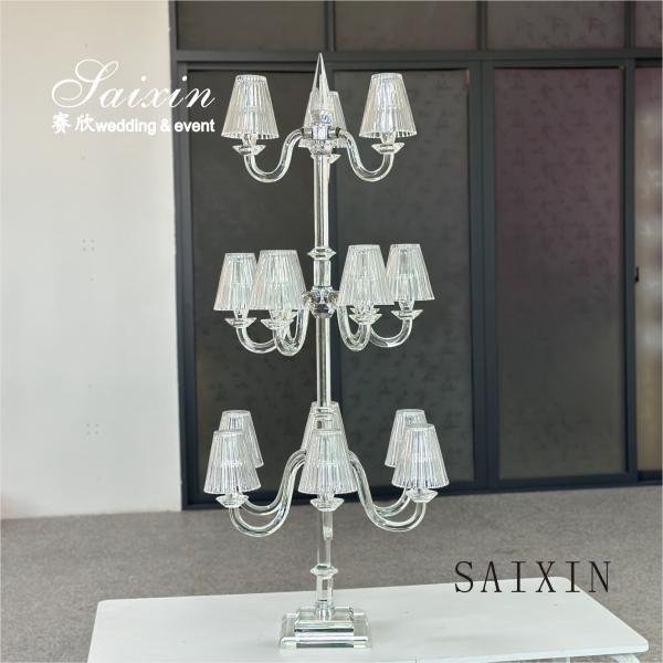 3 layer glass candelabra centerpieces 15 Arms Candle holders for wedding