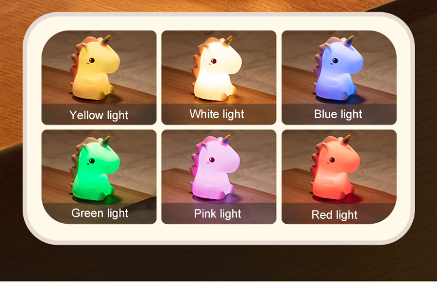 Unicorn Kids Night Light Lamp USB Rechargeable Soft Silicone 7 Colors Pat Lights For Nursery Baby Toddler's Gift