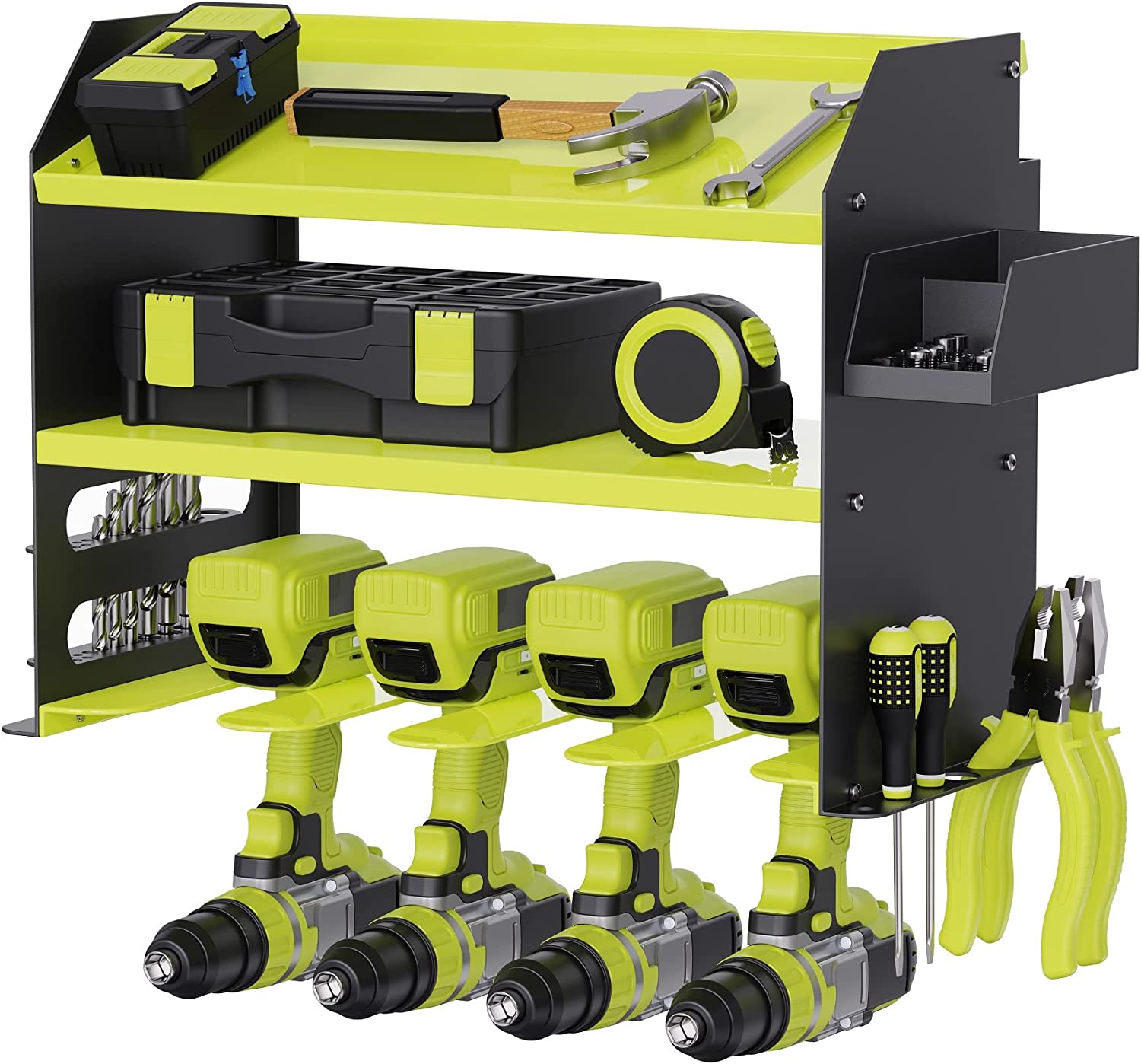 Garage Workshop Drill Bit Storage Shelf with Screws Box Pegboard Power Tool Organizer