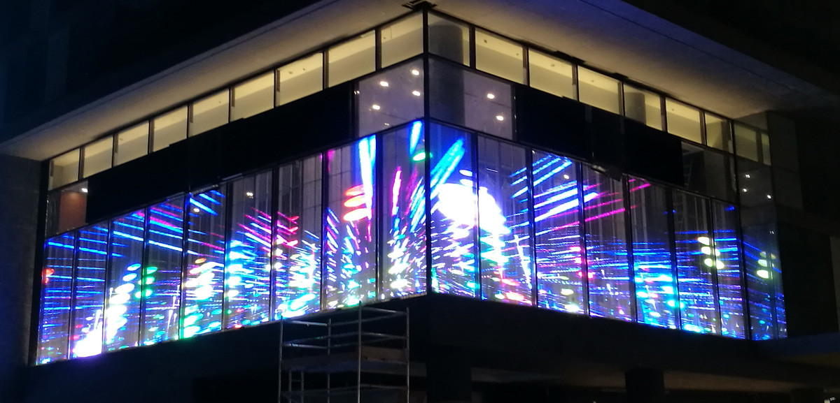 Transparent LED video wall commercial advertisment on glass wall etc