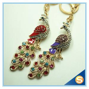 Wholesale New Brand Grace Crystal Rhinestone Peacock Metal Keyrings Color Rhinestone Peacock Key Chains from china suppliers