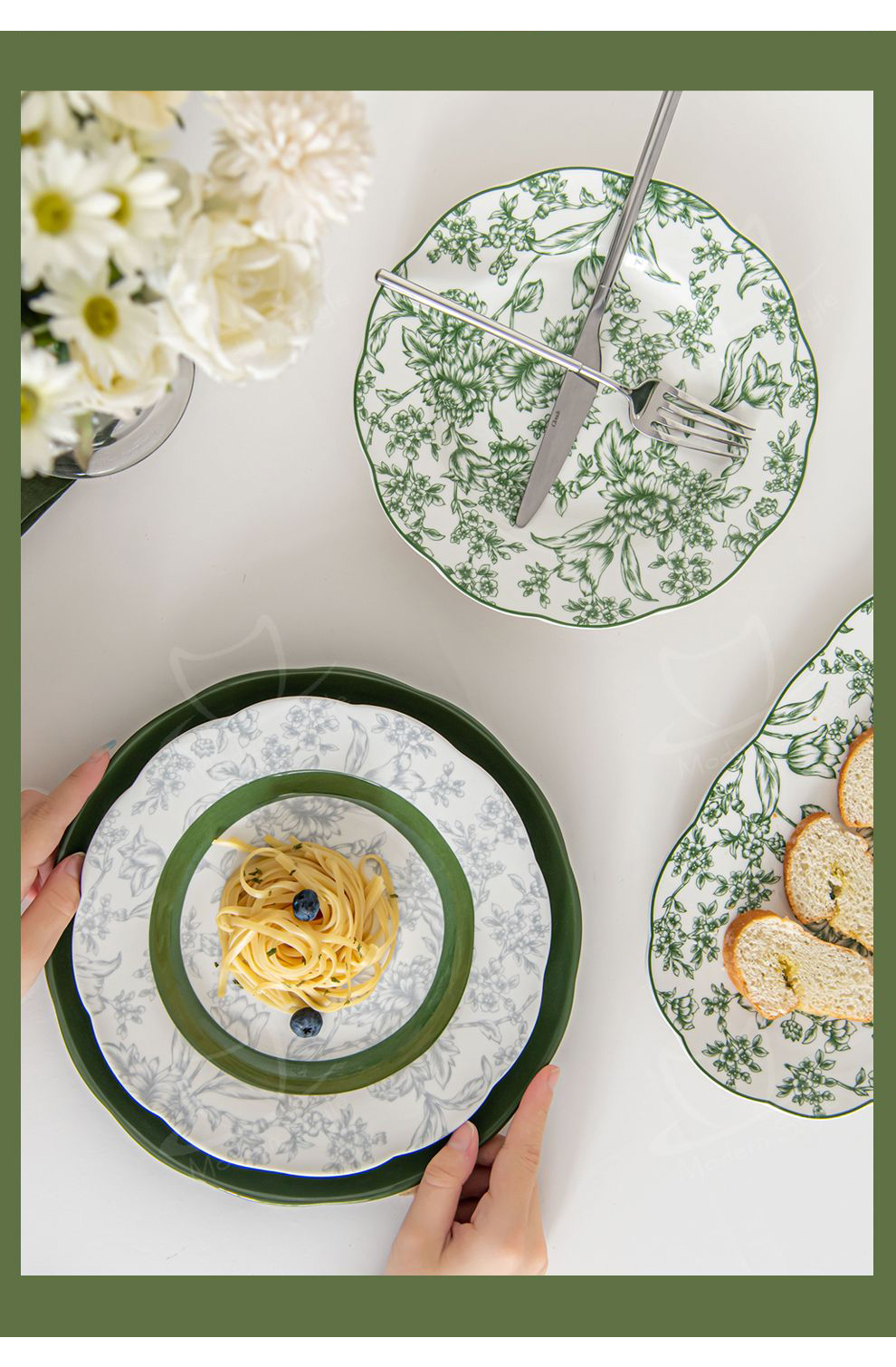 Kitchen Tabletop Under Glazed Technique Porcelain Tableware Set With Diatom Placemats