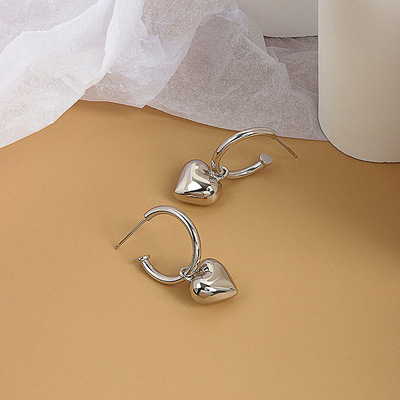 925 Sterling Silver Heart Shape Women Girl Hoop Earrings Brazilian Gold Plated Jewelry